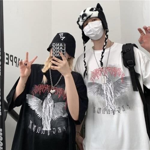 Gothic Punk T Shirts Women Harajuku Mall Goth Print Tops Summer Hippie Streetwear Emo Style Black Short Sleeve tops Tees Shirt