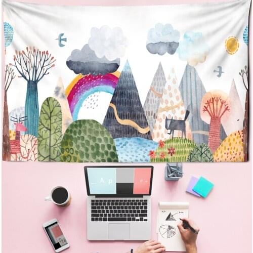 Cartoon Forest Tapestry Wall Hanging Kawaii Cute Bohemian Hippie Ins Wind Childrens Room Girls Home Decor