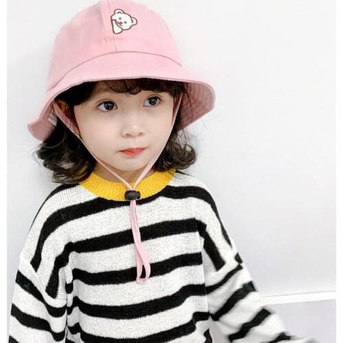 Bear Pattern Cotton Sunscreen Floppy Bucket Cap Vintage Washed Fringed Tassels Wide Brim Hip Hop Kids Fisherman Hat