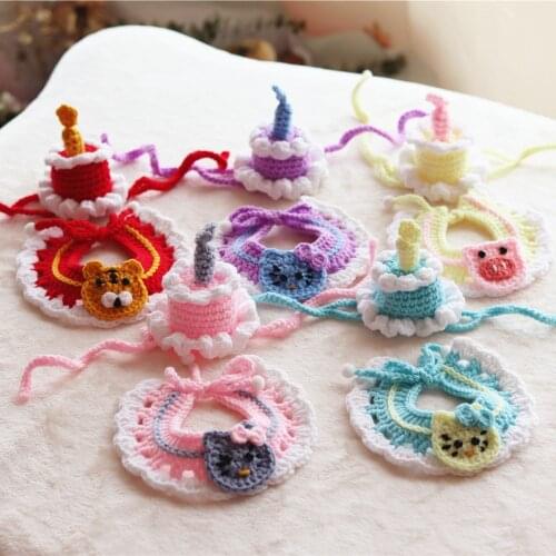 Pretty Crocheted Animal Kitty Cat Accessories Bowtie Knitted Kitten Dog Necklace Pet Hat Pink Bunny Neck Decor Yorkie Ragdoll