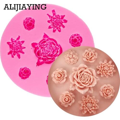 M1364 Chrysanthemum flower Rose Resin silicone molds DIY Wedding cake decorating tools fondant Chocolate Molds accessory kitche