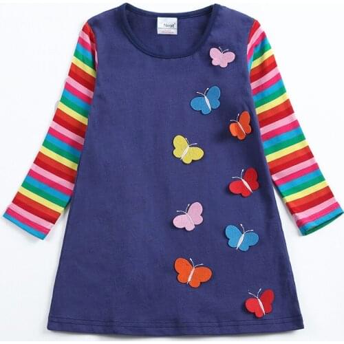 Fashion Girls Dress Kids Rainbow Elegant Princess Butterfly Appliques Dress 2 3 4 5 Years Children't Clothing Striped Casual NEW