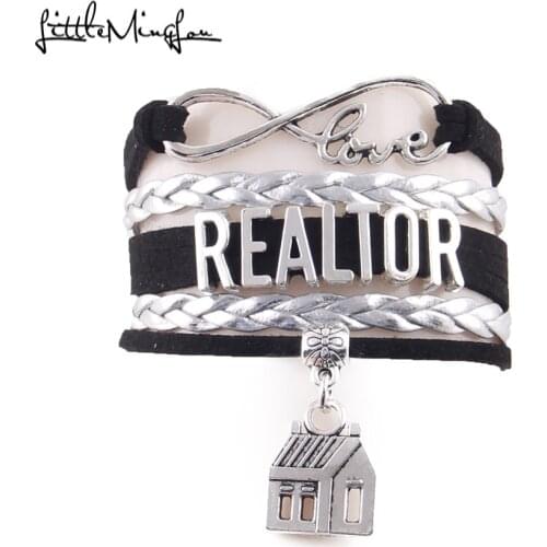 Little Minglou Infinity Love realtor bracelet house key charm leather wrap men bracelets & bangles for women jewelry