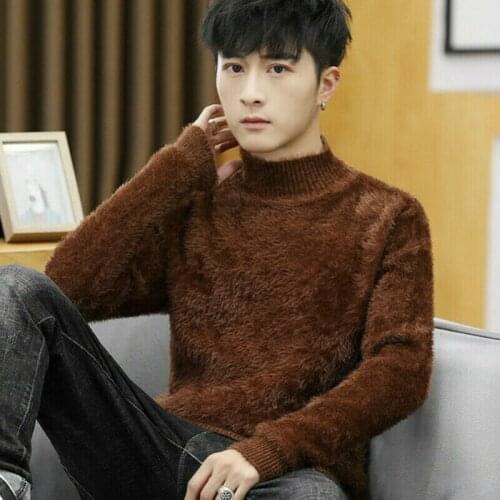 Men Mohair Sweater Jumper Turtleneck Knitwear Top Pullover Warm