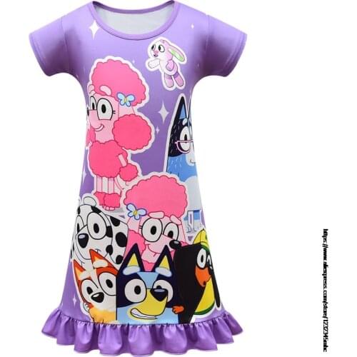Summer Pajamas Cotton Girls Nightgowns bingo bluey Baby Sleepwear Sleepshirt Short-sleeve Nightwear Children Cute Clothes