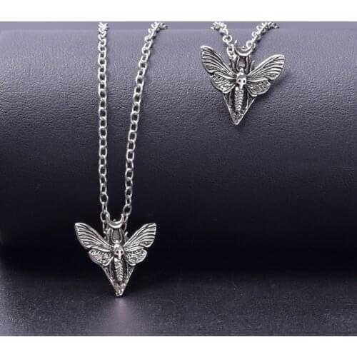 Steampunk Necklace For Women Men Accessories Dead Moth Antique Silver Color Pendant Necklaces Vintage Jewelry Link Chain Gifts 2