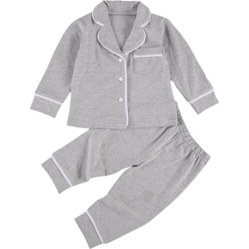 Toddler Baby 2 Piece Pajama Sets Long Sleeve Lapel Buttons Shirt Top + Long Pants Spring Autumn Casual Homewear Sleepwear 6M-5T