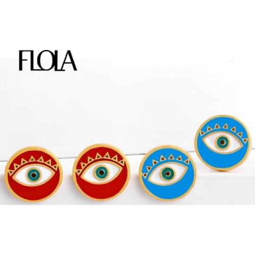 FLOLA Red Evil Eye Earrings Stud Woman Turkish Eye Cute Enamel Earring Gold Filled Statement Jewelry Brinco olho grego ersr80