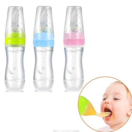 FOCUSNORM Brand New Baby Toddler Nipple Pacifier Baby Food Tool Milk Bottle With Spoon Silicone Unique Spoon Lid Food supplement