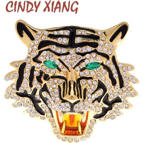 CINDY XIANG Vintage Spotted Leopard Tiger Head Brooches Vivid Animal Brooch Pins Rhinestone Crystal Jewelry for Men And Women