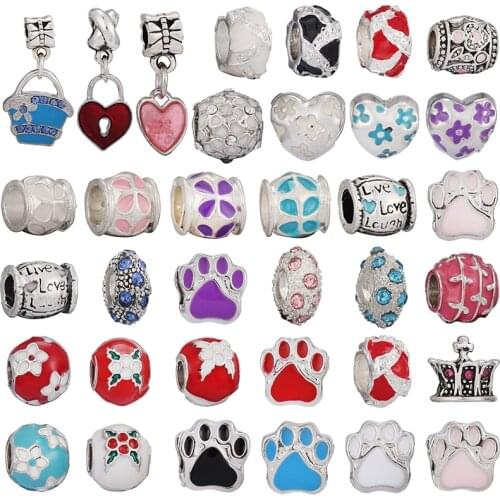 Special Ffer High-quality Silver-plated Enamel Beads,Cute Animal Footprint Beads,DIY Ladies Fine Bracelet,Brand Bracelet Gift C8