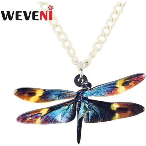 WEVENI Acrylic Tropic Floral Dragonfly Necklace Pendant Choker Cute Bijoux Insect Jewelry For Women Girls Teen Wholesale Gift