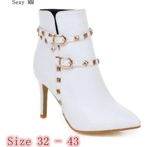 Spring Autumn High Heel Shoes Women Ankle Boots Woman Short Boots High Heels Small Plus Size 32 33 - 40 41 42 43