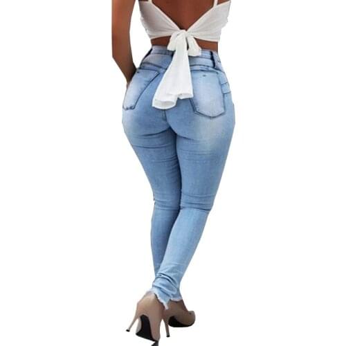 Female Spring Autumn Sexy Hole Denim Pants High Waist Trousers Torn Pencil Pants New fashion Womens Ripped Jeans OK607