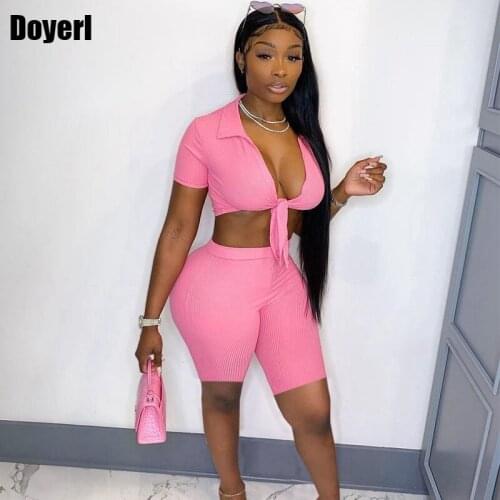 Sexy Two Piece Set for Women Matching Sets Summer Bow Tie Crop Top Biker Shorts Sweat Suits 2 Piece Sets Womens Outfits Shorts