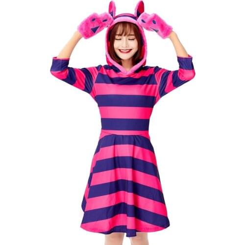 Women halloween costume Dress The Wizard of Oz Lovely Purple Striped Cat Cosplay Suit Fairy Tale Character Costume Cosplay Dress