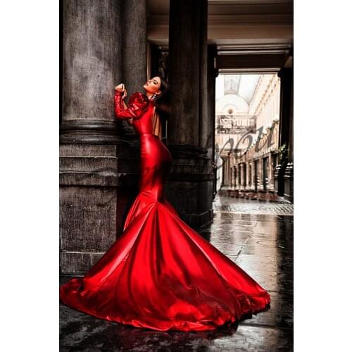 Burgundy New In Fashion High-Neck Natural Mermaid/Trumpet Floor-Length Evening Dresses Long Formal Bridal Gowns Free Shipping