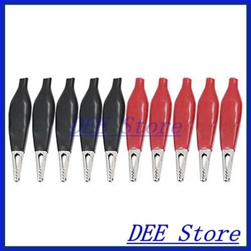 Red Black 45cm Alligator Clip Clamp Testing Probe 10 Pcs