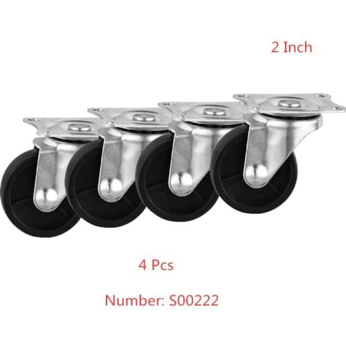 4 Pcs/Lot 2 Inch Casters Black Pp Universal Wheel Light Flat Bottom Vientiane Wear Resistant Nylon Rotating Pulley
