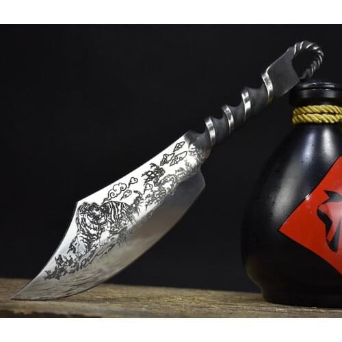 5.5 Inch Machete Handmade Tiger Pattern Viking Knife 7Cr17MoV High Carbon Steel Cleaver Twist Steel Handle For kitchen Knives