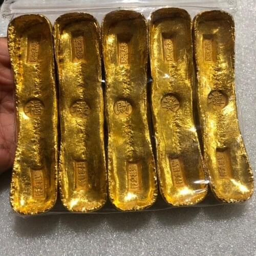 5pcs china antique Collection rotundity FU LU SHOU XI golden bar gold bullion ingot Family decoration metal handicraft