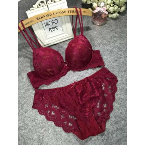 5Color Bra Set Women Ladies Fine Lace Flower Padded Plunge Bra Set Underwear Sets 32-38B