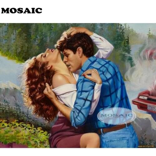 MEW 5D diy Diamond Mosaic Pattern,diy Diamond Painting Cross Stitch LOVERS kiss Embroidery Rhinestone Needlework,wall decor B181