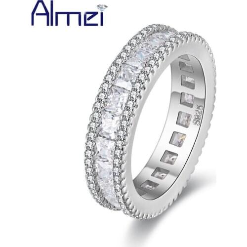 Almei Silver Color Rings for Women Vintage Bague Femme Wedding Anel Jewelry charms Crystal Ring Love Moms Day Gifts 5% PJ4279
