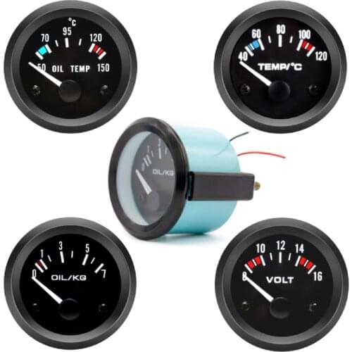 Car Gauge 2" 52mm Water Temp Oil Temperature Oil Pressure bar Volt Gauge Vehicle Meter 12V Black Shell Universal Vehicle Meter