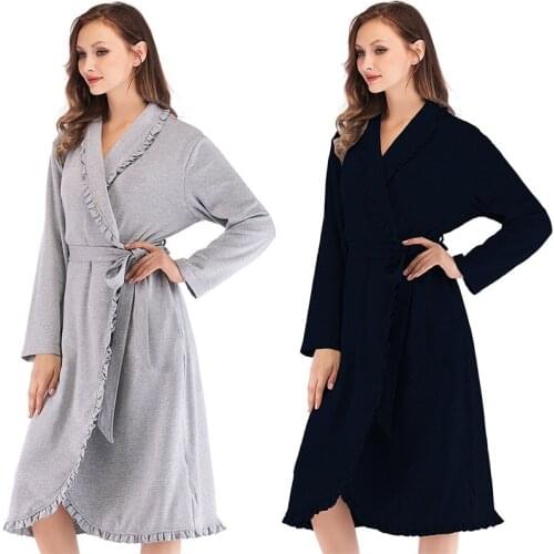 Autumn and Winter New Womens Loose Home Wear Long-sleeved Ruffled Nightgown Bath Robe Long Robe Robes for Women Sleep Tops