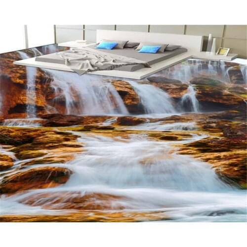 Beibehang Custom aesthetic beautiful waterfall mountain stream wallpaper decoration bathroom bedroom 3D floor painting behang