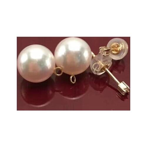 Free shipping luxury Noble jewelry new 9mm Genuine Akoya south sea Natura Earring 14k