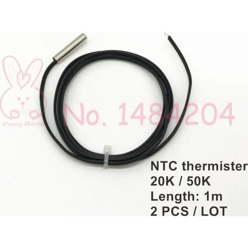 NTC 20K 50K B 3950 Thermistor Temperature Sensor Probe 5mm * 25mm Probe 1m Cable 2 PCS Waterproof