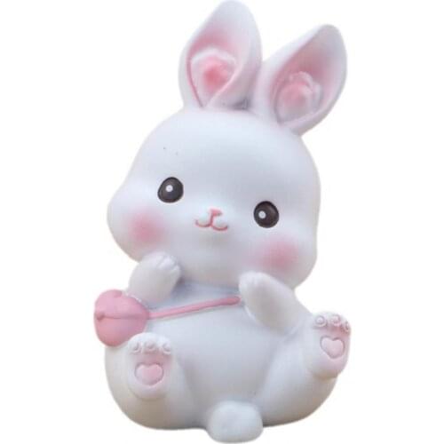 Rabbit Figurines Lovely Shape Micro Landscape Resin Cartoon Rabbit Craft Ornament for Car Decor