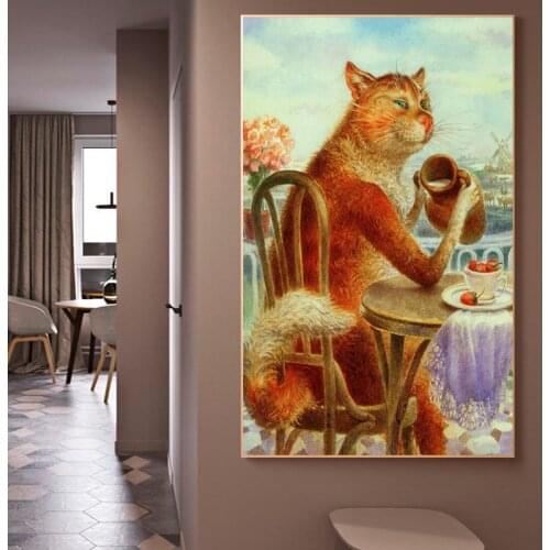 Frameless Cat Playing paintings on canvas Guiter Canvas Printing Modern Wall Art Painting Pictures For Living Home