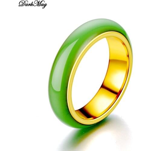 DarkMag artificial Green Jade Ring Chinese Jadeite Amulet Fashion Charm Stainless Jewelry Hand Carved Crafts Gifts for Women Men