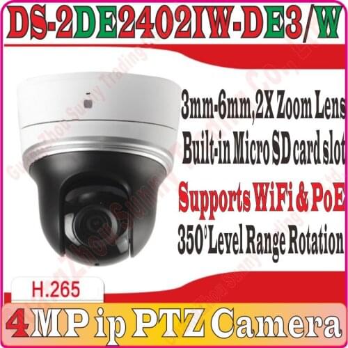 Chin-Firmware DS-2DE2402IW-DE3/W 4MP IP PoE Camera Mini PTZ Camera With IR 30M Support ONVIF WiFi SD Card Slot, Security Camera
