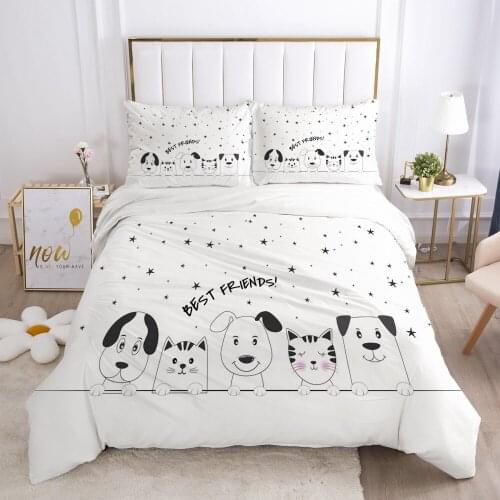 3D Bedding Set White Duvet Cover Sets Quilt Covers Pillowcase(s) Comforter Case Bed Linen Cartoon Double Single Size Bedclothes