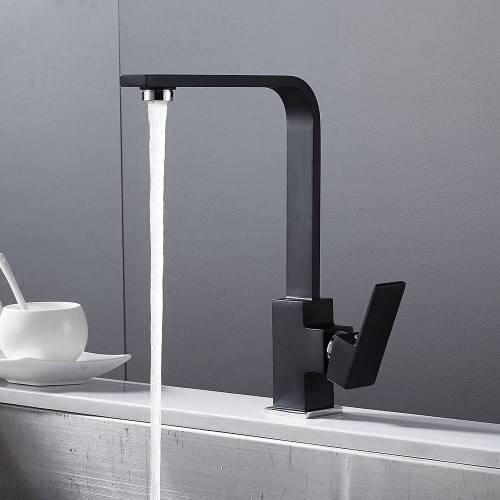 Black High Body Kitchen Faucet Hot Cold Double Water Inlet Square Kitchen Faucet