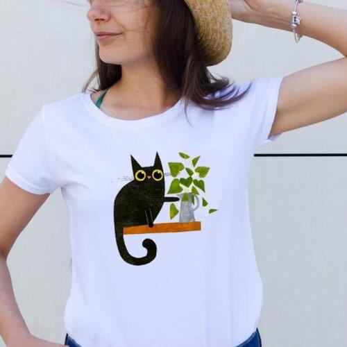 Summer Tee Shirt Femme Casual Harajuku Shirt Cat Lovely Animal Print T Shirt Women Tops Fashion Short Sleeve Funny Women Tshirt