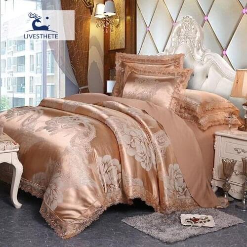 Liv-Esthete Gold Bedding Set Mattress Cover 100% Cotton Fitted Sheet Luxury Bedding Set Lace Decor Bedspread Queen Bed Linen Set