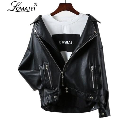 LOMAIYI Womens Moto Biker Zipper Jacket Women Asymmetric Zip Leather Jackets Spring/Autumn Coat Girls PU Leather Jacket BW063