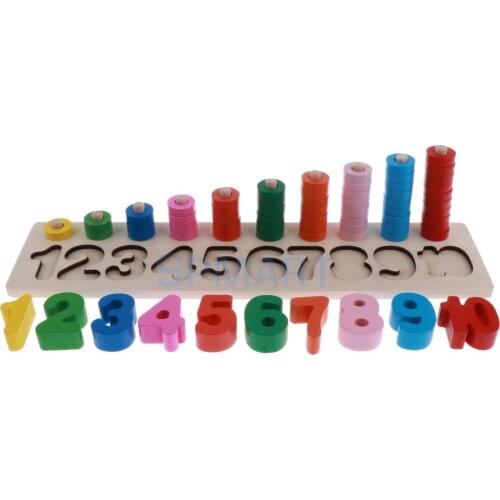 Montessori Wooden Numbers Match & Count Stacking Ring Tower Kids/Baby Preschool Educational Mathematics Toy