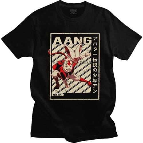 Mens Retro Art Avatar The Last Airbender Aang T Shirt Short Sleeved Cotton Tshirt Graphic T-shirt Anime Tee Loose Fit Clothes
