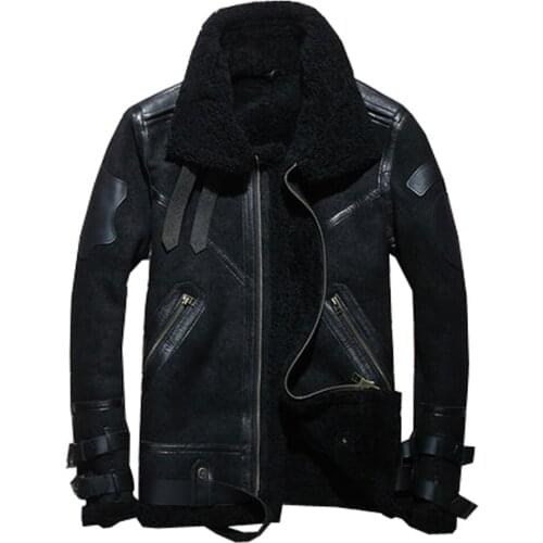 Thick Sheepskin Fur Coat Genuine Full Pelt Sheep Shearling Male Winter Jacket Black Warm Men Fur Outwear Big Size