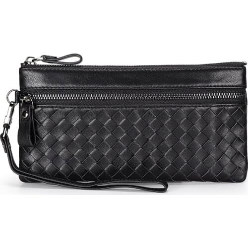 COMFROSKIN Luxurious 100% Sheepskin Men Clutch Wallets Hand-made Knitting Style Women Wallet Fashion Long Zipper Purses 2021