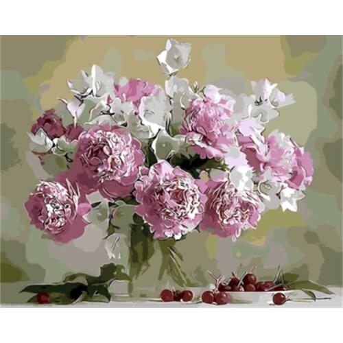 DRAWJOY Framed Pictures DIY Painting By Numbers Handpainted On Canvas DIY Oil Painting By Numbers Flower Wall Art