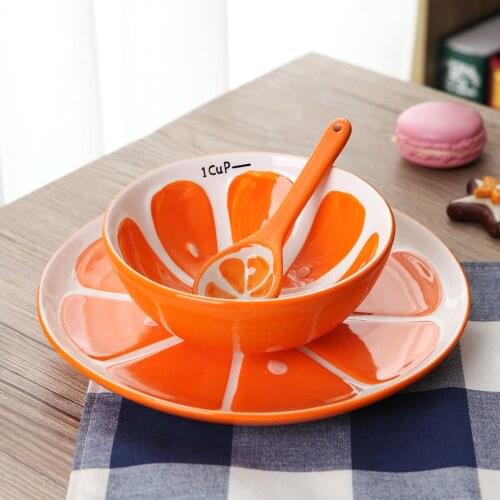 Bowl Dish spoon set creative fruit shape childrens Japanese bowl cartoon ceramic tableware dish plate set rice bowl ramen bowl