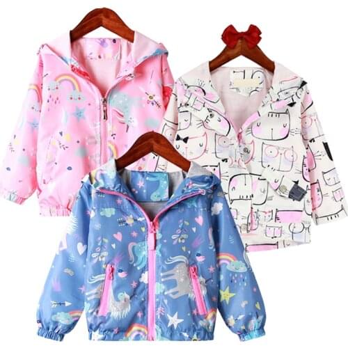Spring jacket girls coat unicorn cartoon cat long sleeve casual coat hoodie toddler girl outerwear 3/5/7 year kids jackets