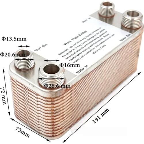 304 Stainless Steel Homebrew Beer Wort Plate Heat Exchanger 30 Plates Wort Chiller With 1/2" 3/4" Barb